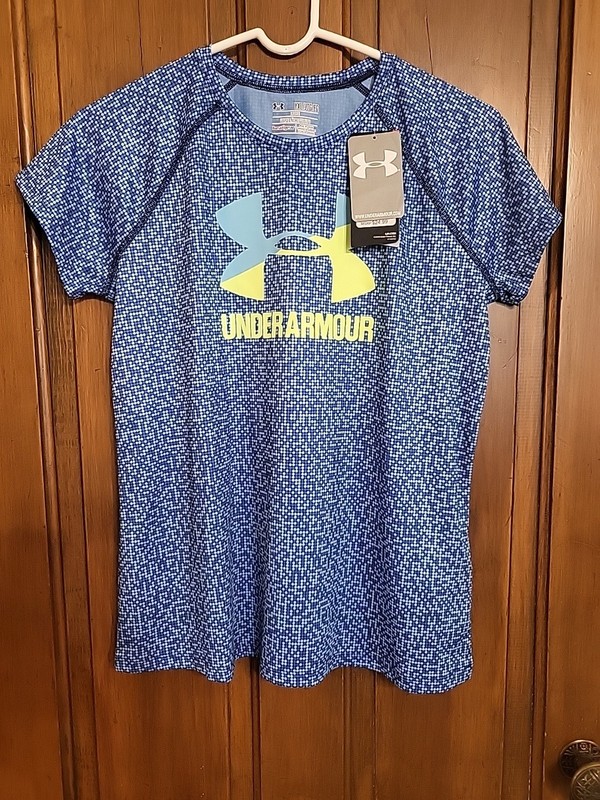 Under Armour Youth XL Girls shirt Blues And Yellow, Heat Gear, NWT