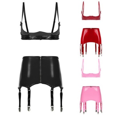 Frauen Outfits Stripper BH-Set Strumpfhalterclips Unterwäsche Nachtwäsche Sexy