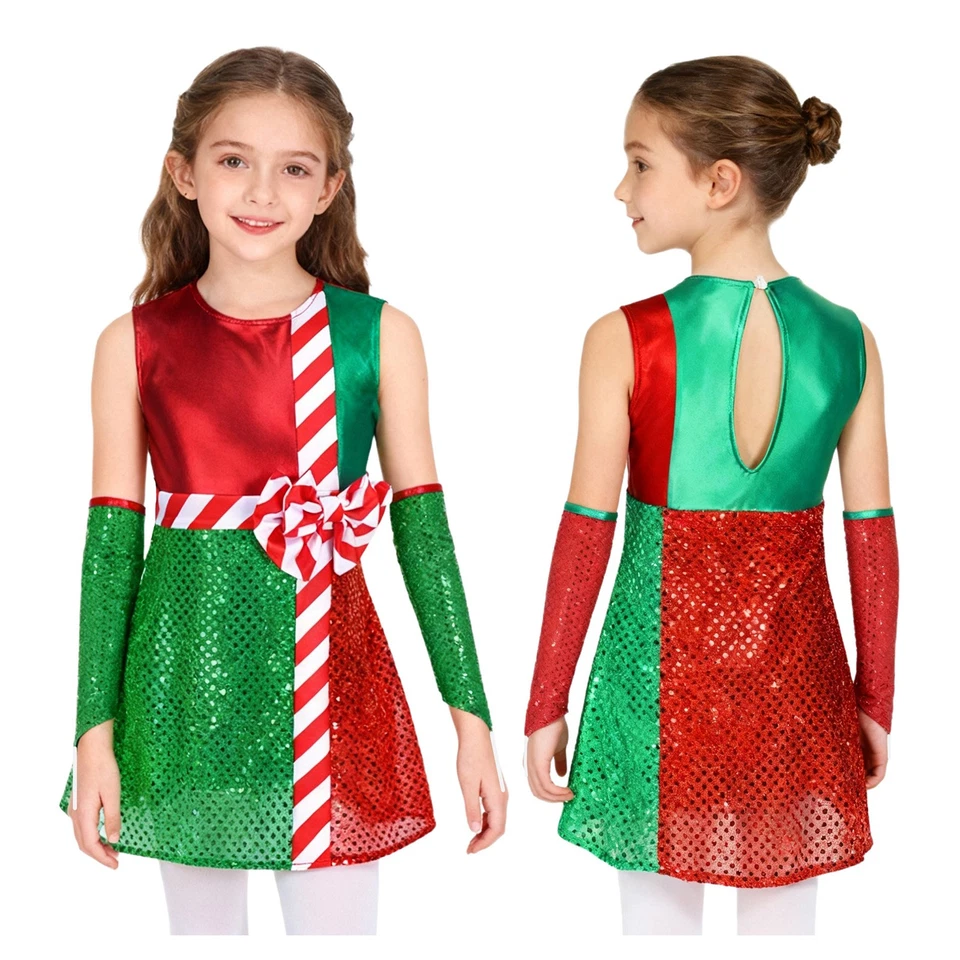 Kids Girls Dress Performance Skirt Layer Jumpsuit Festival Christmas Cosplay - Image 2 of 3