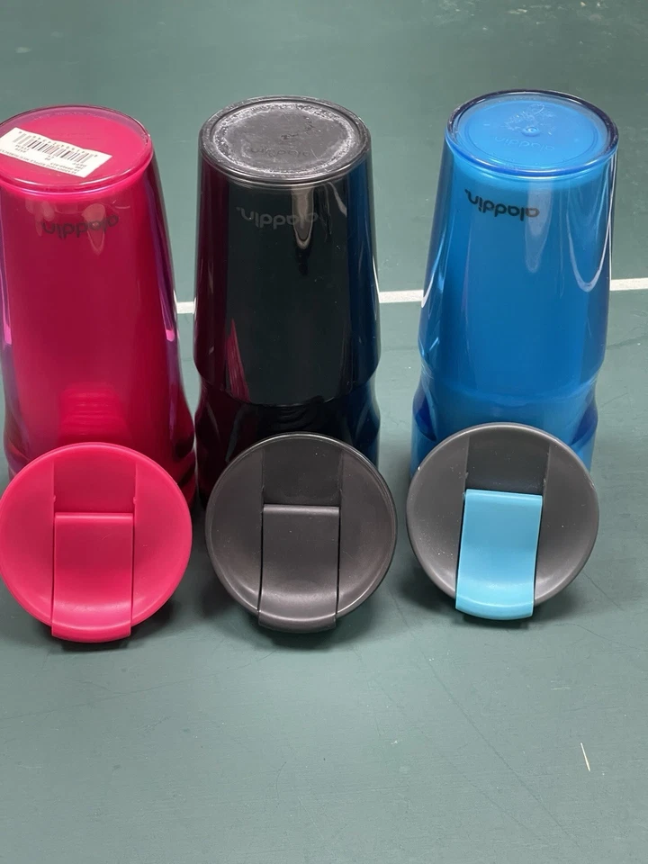 Lote de tres vasos de viaje de plástico Aladdin "Ondulación" ¡Caliente y frío 16 OZ!!!! Foto 3 de 4