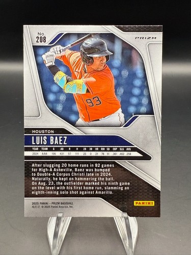Béisbol Panini Prizm 2025 - Luis Báez Blue Ice Prizm #208 Houston Astros - Imagen 3 de 3