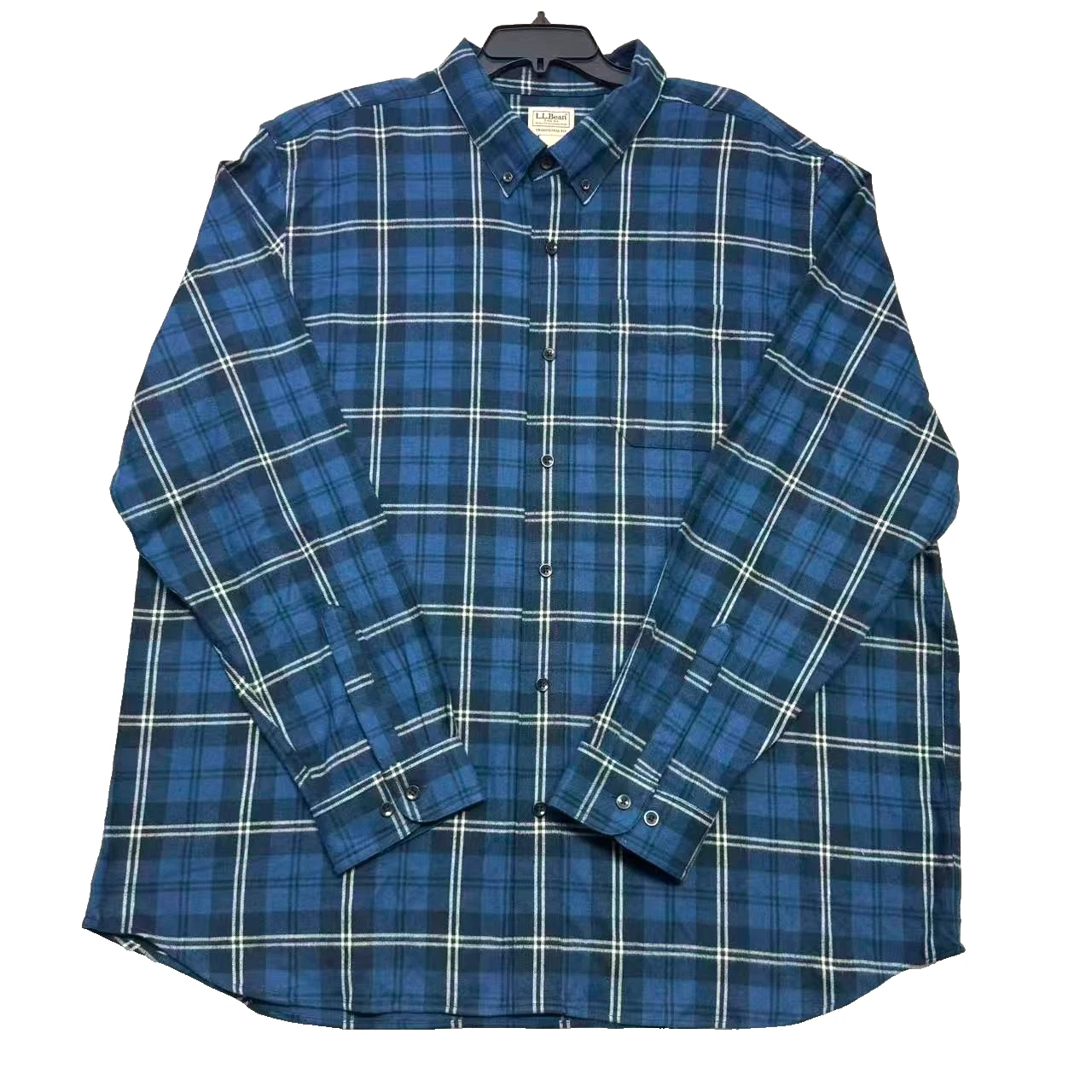 LL Bean Men’s Flannel Shirt XXL Blue Plaid Button Front Long Sleeve NWT $59.95