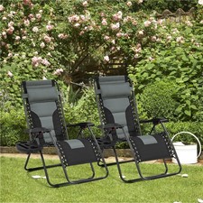 Image of 2PCS Zero Gravity Chair Outdoor Foldable Sunlounger Patio Recliner w/ Cupholder