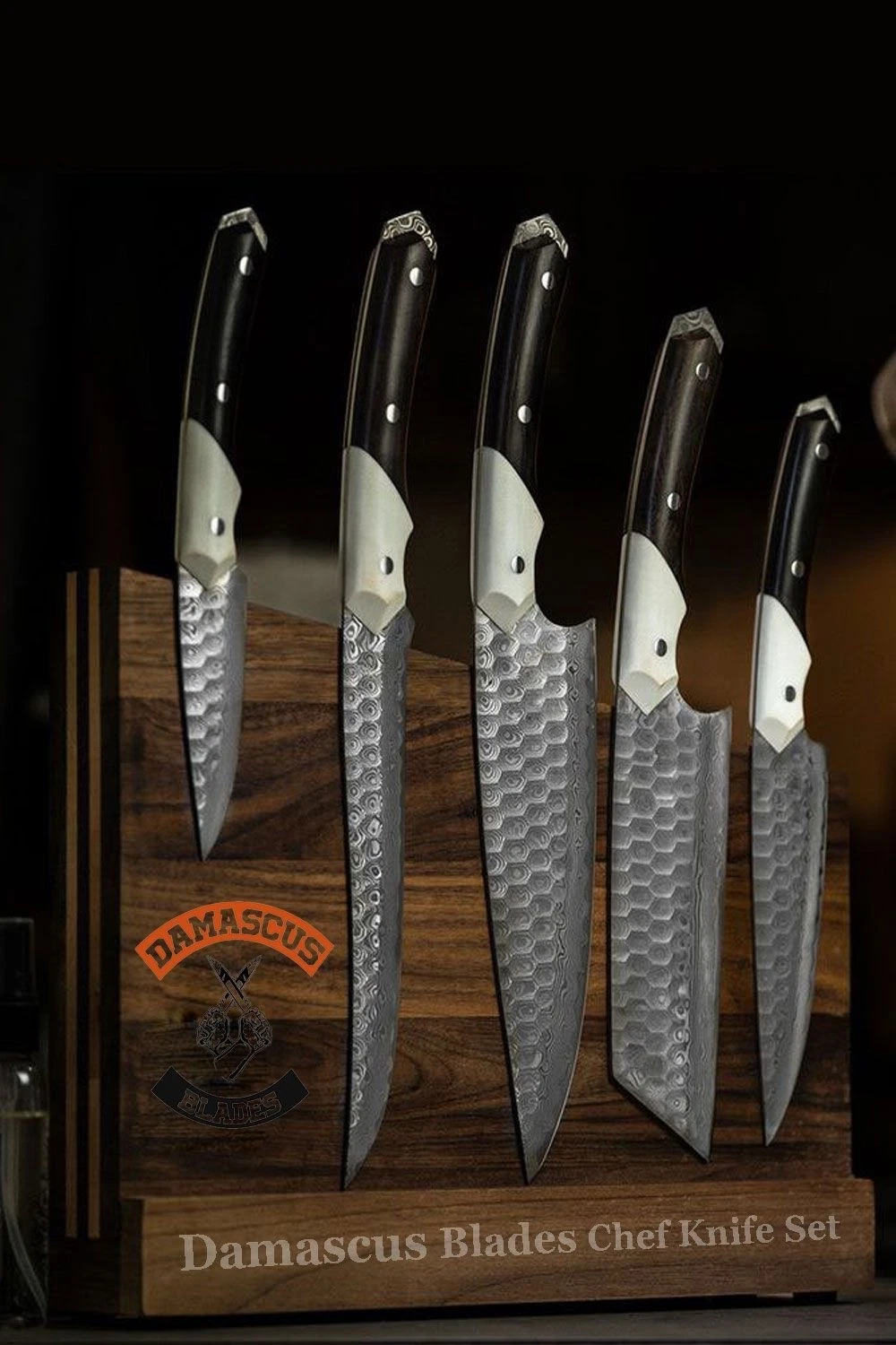 UBR CUSTOM HANDMADE DAMASCUS STEEL PROFESSIONAL KITCHEN CHEF KNIFE SET