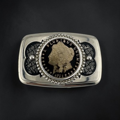 One of a Kind Vintage 1921 Morgan Silver Dollar Hand Carved Coin Belt Buckle