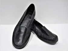 Classic Elements Perforated Leather Slip-On Loafers Shoes, Black-Size 7M 