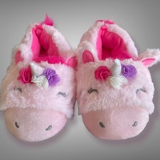 Girls Kids Non Slip Pink Unicorn Super Soft Fuzzy Slipper Socks One Size 11/ 12