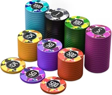 Poker Chips with Denominations, 100-Pcs 11.5G Weighted Numbered Casino Chips Set