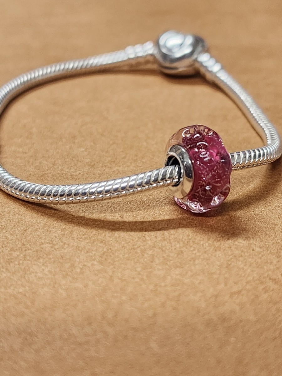 PANDORA Murano Glass Charm 798872c00 Wavy Fancy Pink S925 Ale