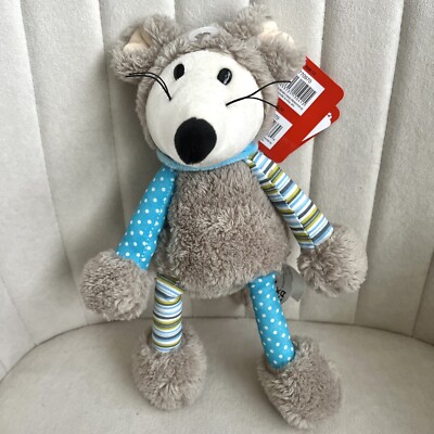 Kalidou Gray Mouse Plush Toy Blue Printed Fabric  Legs Stuffed Animal