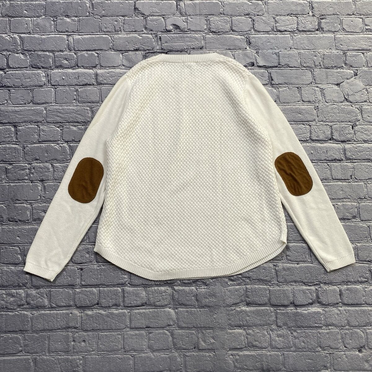 Lety & Me Sweater Size L White Chunky Knit Elbow Patches Lety & Me Sweater Size L White Chunky Knit Elbow Patches