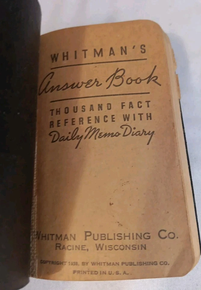 Vtg 1938 Whitman's Answer Book Thousand Fact Reference Daily Memo Diary READ - Image 2 of 4