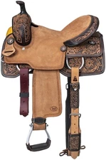 15" Pendleton Western Saddle - Roughout and Antiqued Tooled Leather