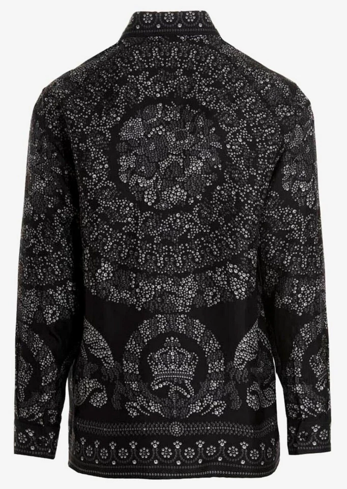 NUEVA $1825 VERSACE Hombre Heritage Fit Estampado Barroco Seda CAMISA 50/40/L Negra/Gris Foto 3 de 4