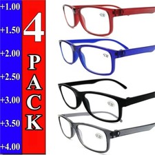 4 PAIRS Rectangular Reading Glasses Women Men Retro Oversized Readers 1.0 4.0