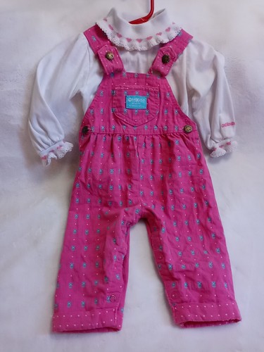 12 Months Vintage Girls OshKosh B'gosh Overalls Pink *Blue Daisies* - Picture 2 of 20