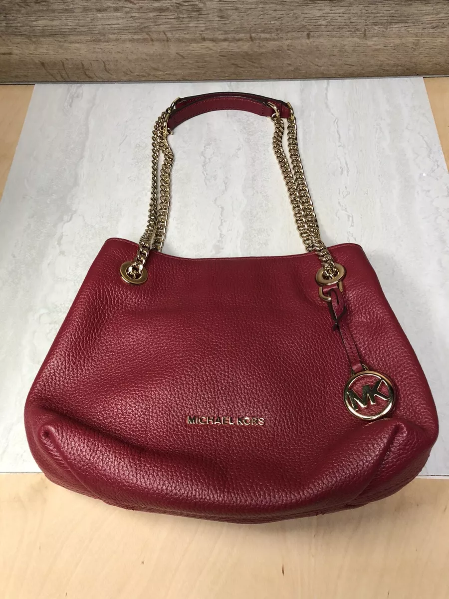 Michael Kors Purse | Jet Set Tote Bag | Burgundy with Gold Chain