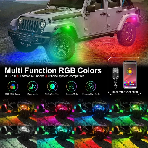 1ft Lighted Spiral RGB Fat LED Whip Light w/4 Pods RGB Rock Lights for ATV UTV - Picture 9 of 19