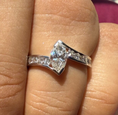 Marquise Lab Grown Diamond Ring | 18K Gold Bypass Shank Engagement Ring