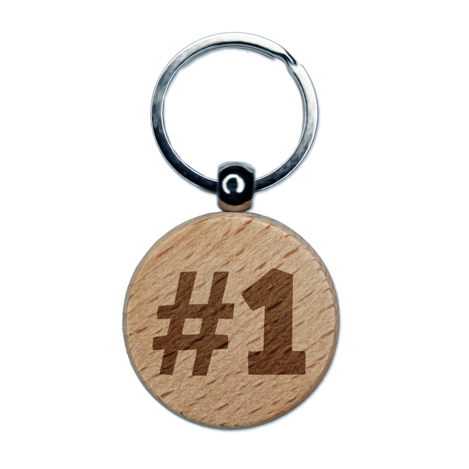 #1 Number One Fun Text Engraved Wood Round Keychain Tag Charm