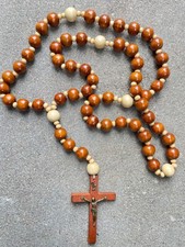 Cadena de Madera Larga Gran Cuentas Rosario de Madera Cruz de Jesús Rosario de Pared Grande Bendito