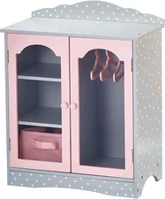 Olivia's Little World |  Polka Dot Princess Wooden Closet for 18" Doll