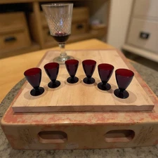 6 Vintage-Royal Ruby Red-Anchor Hocking Cordial Glasses-Footed-Liqueurs Or Wine