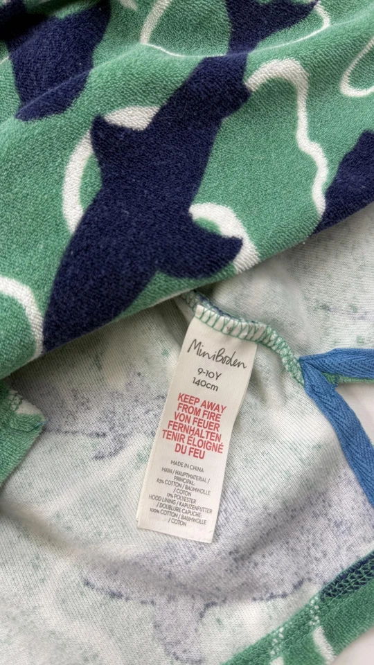 Mini Boden Toalla Sudadera con Capucha Niños 9-10 Años Estampado de Tiburón Verde Con Capucha Cubrir Playa Foto 4 de 4