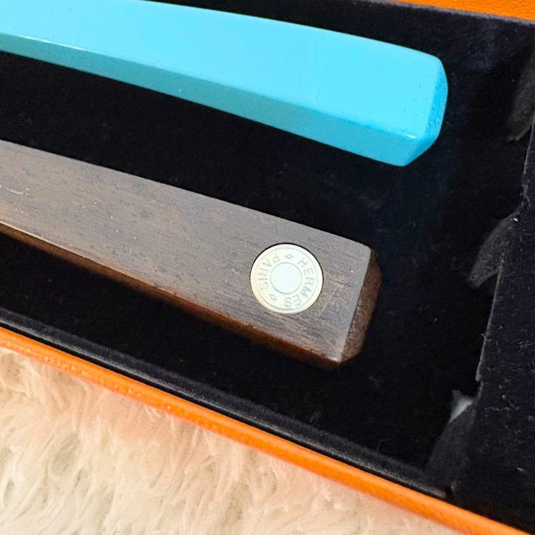 Hermes Hairpins Set 2 Wood Light Blue Box Included Women's thumbnail 3