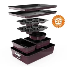 NutriChef 8pcs. Durable & Reliable Bakeware Set- Non-Stick Coating (Purple)