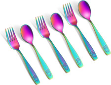 6 Pieces Toddler Utensils Kids Rainbow Silverware Stainless Steel Toddler Forks