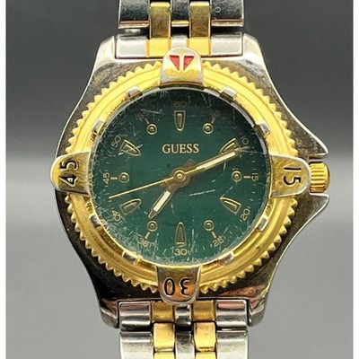 VTG 1998 GUESS Waterpro Watch Emerald Green Dial Two Tone Diver 50m