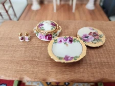 Exquisite NiGlo Porcelain Hand Painted  Serving Set - Artisan Signed Dollhouse