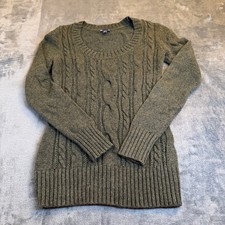 GAP Cable Knit Sweater Olive Green Scoop Neck Long Sleeve Women Small