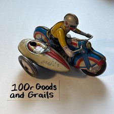 Wind Up Vintage Tin Toy Motorcycle with Sidecar