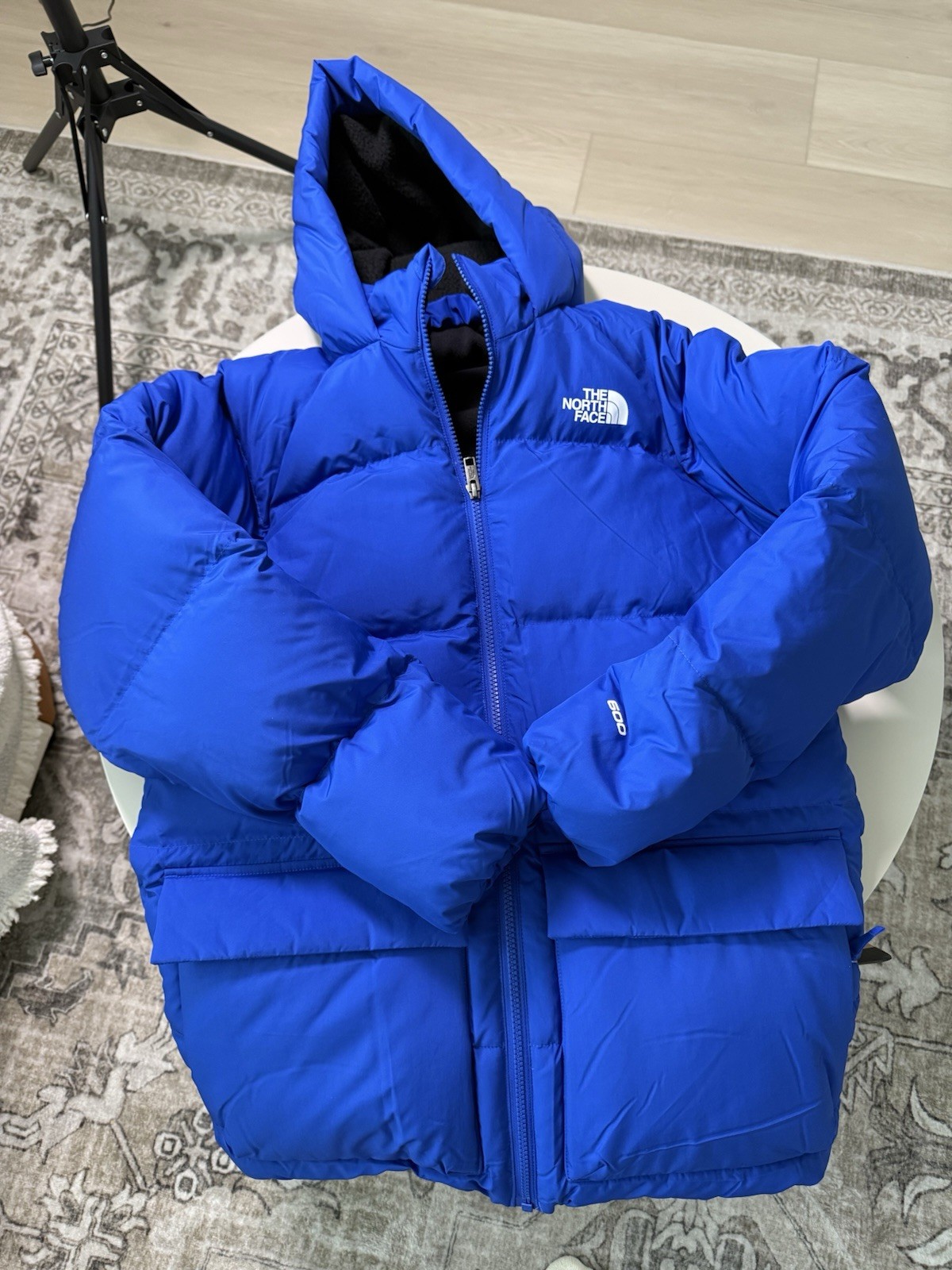 The North Face Teen Down Fleece Parka Blue XL Hooded Insulated Zip Pockets