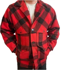 FILSON virgin Wool Plaid Double Mackinaw Cruiser Jacket Men 44 VTG Made USA Red