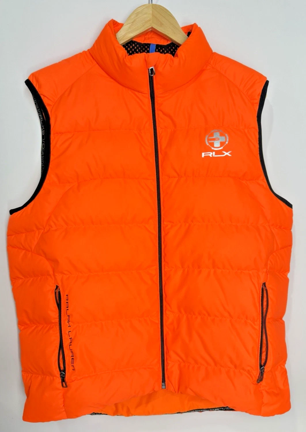 RLX Ralph Lauren Vest Men LARGE Orange Puffer Down Full Zip Quilted Outdoors