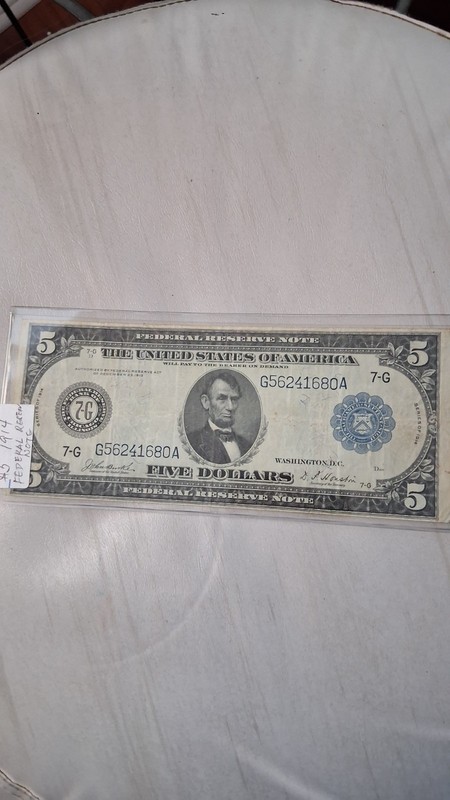 1914 $5 Large Federal Reserve Note G56241680A