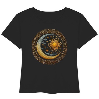 Celestial Damen Bio T-Shirt mit Sonne Mond Sterne Mystik Esoterik Motivdruck