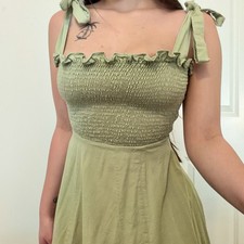 House Of CB Olive Green Smocked Carmella Dress Size S