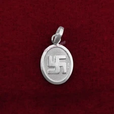 Oval Shape Spiritual Swastika Pendant in Pure Silver - Size 15x22 mm Ompoojashop