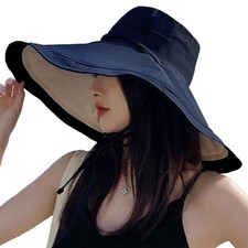 Women Wide Brim Summer Sun Hat Wired Edge Beach Bucket Fishing Hats Reversibl...