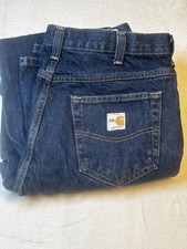 Carhartt Jeans FR Mens Size 34x36 Dark Wash Fire Resistant Name On Front FR