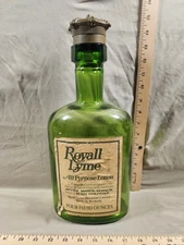 Antique Royall Lyme Embossed Green Glass Bottle Counter Display  w/ OG Crown Cap