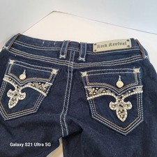 Rock Revival Easy Boot Size 27 Yui Rhinestone Jeans Bling Fleur De Lis Embroider