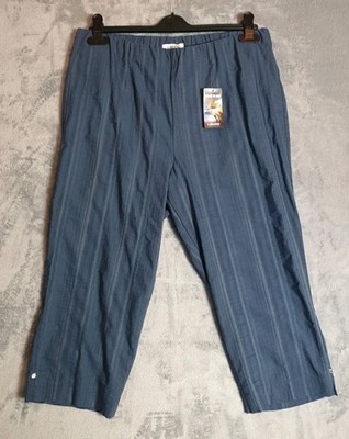 KjBrand Blue Cropped Trousers UK 18 W34 L22 Cotton Blend Relaxed Fit Stretch 