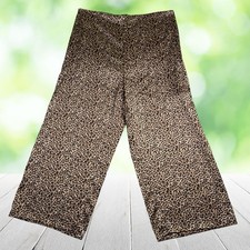 NICOLE MILLER NEW YORK Wide Leg Cropped Pants Leopard Print Satin Evening Sz XL