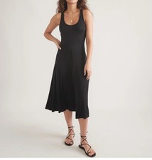 Marine Layer Black Lexi Rib Fit & Flare Midi Sleeveless Dress Women Sz M