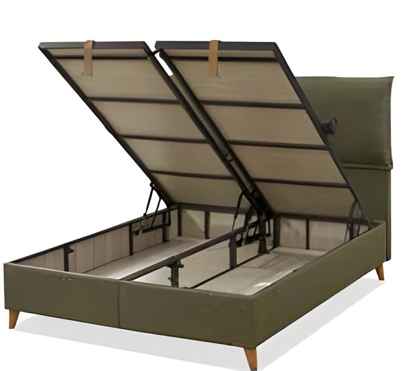 GrüNes Modernes Bett Aus Holz Und Textil-image